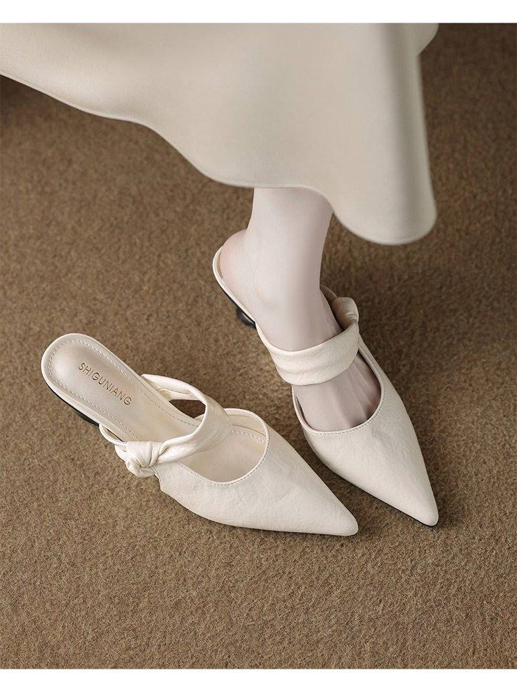 2026 New French Style Women's Pointed Toe Closed Toe Mules, High Wedge Heel Mary Jane Slide Sandals, Fairy Style Outdoor Slippers