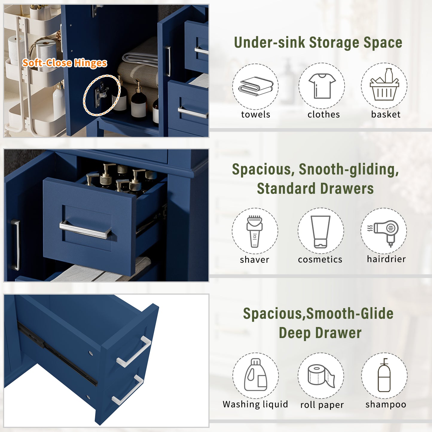 30  Bathroom Vanity With Ceramic Sink, Modern Storage Cabinet With Soft-Close Doors, Deep Drawer & Standard Drawer, Stylish Bath Vanity For Small Bathrooms