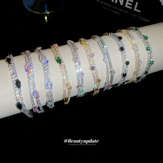 18K Real Gold Plated Simple Two Layer Round Cubic Zirconia Bracelet Dainty Exquisite Bangle Chic Fashion Jewelry