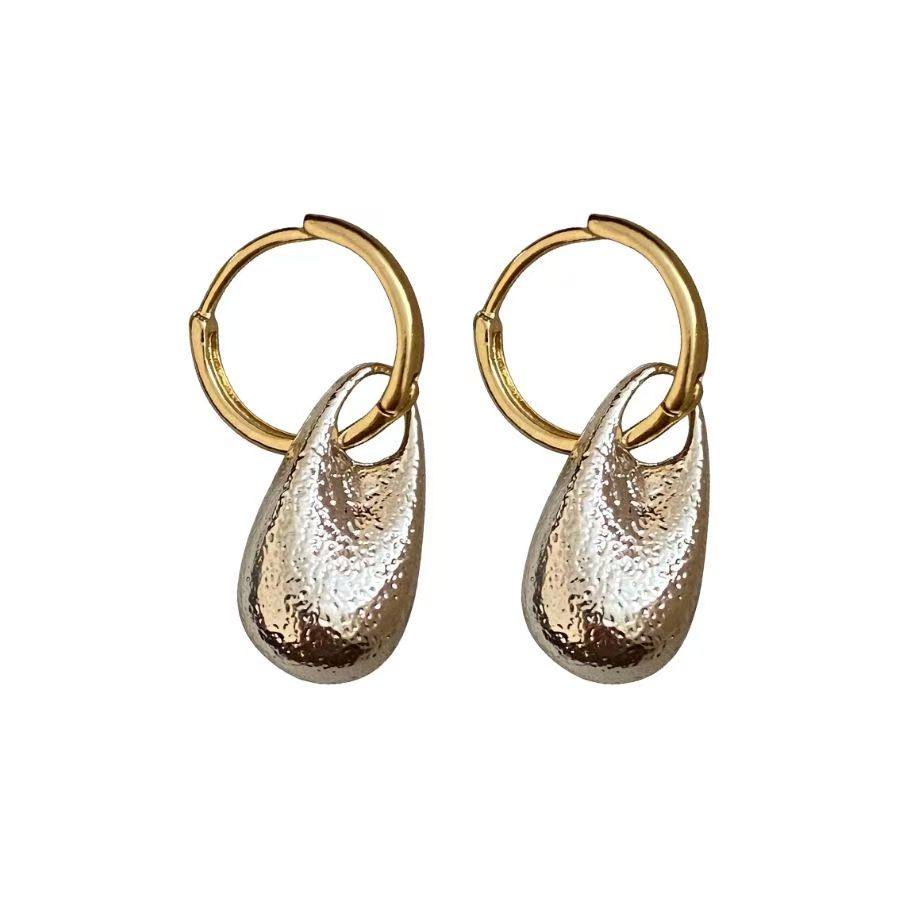 Irregular Crinkled Metal Water Drop Click Hoop Earrings For Women, Casual Minimalist Fashion Light Luxury High-End Ear Jewelry