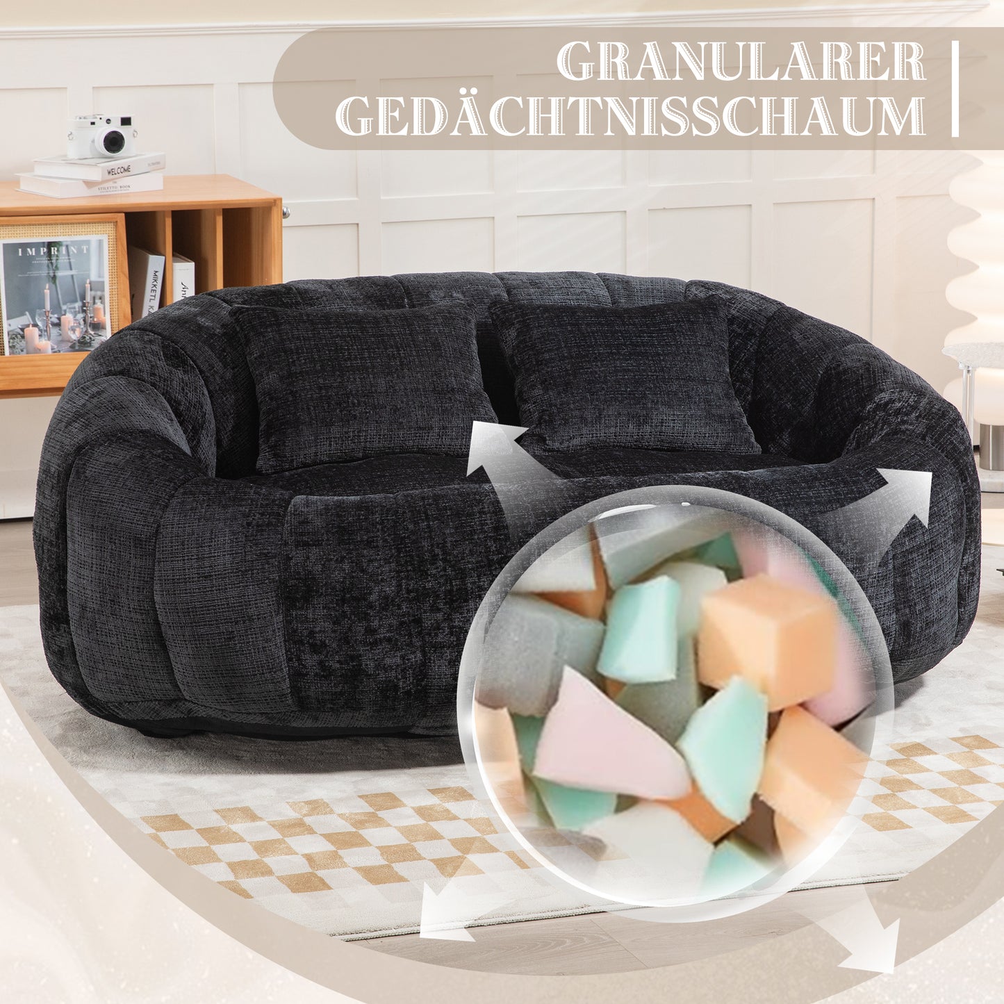 Bean Bag Sofa Lazy Sofa Durable Comfort Lounger High Back Bean Bag Chair Couch For Erwachsene Und Kinder, Indoor  Outdoor, Accent Floor Soft Lounge Chair Black Chenille