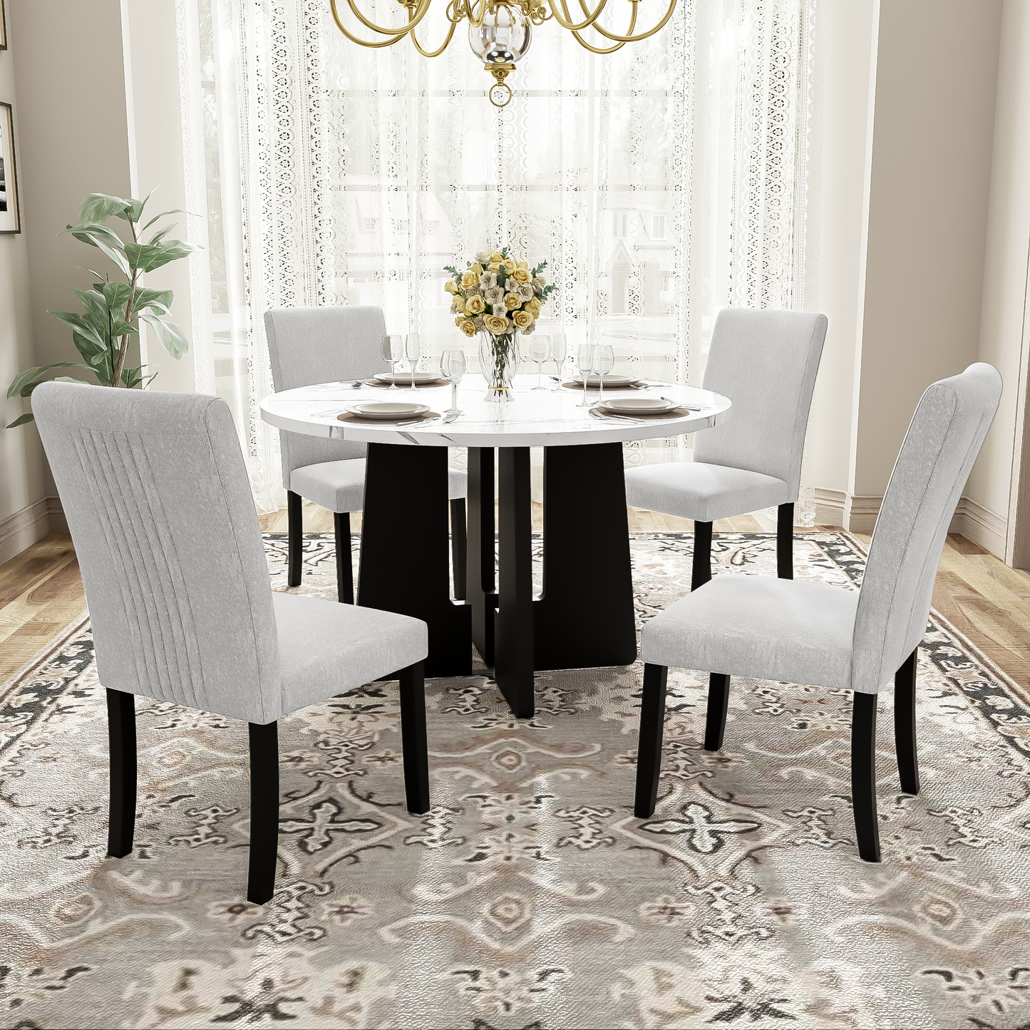 Round Dining Table For 4, 43-Inch Faux Marble Top, Mid-Century Modern Round Dining Table For Cafes, Restaurants, Bars, Home Offices And Conference Rooms  White