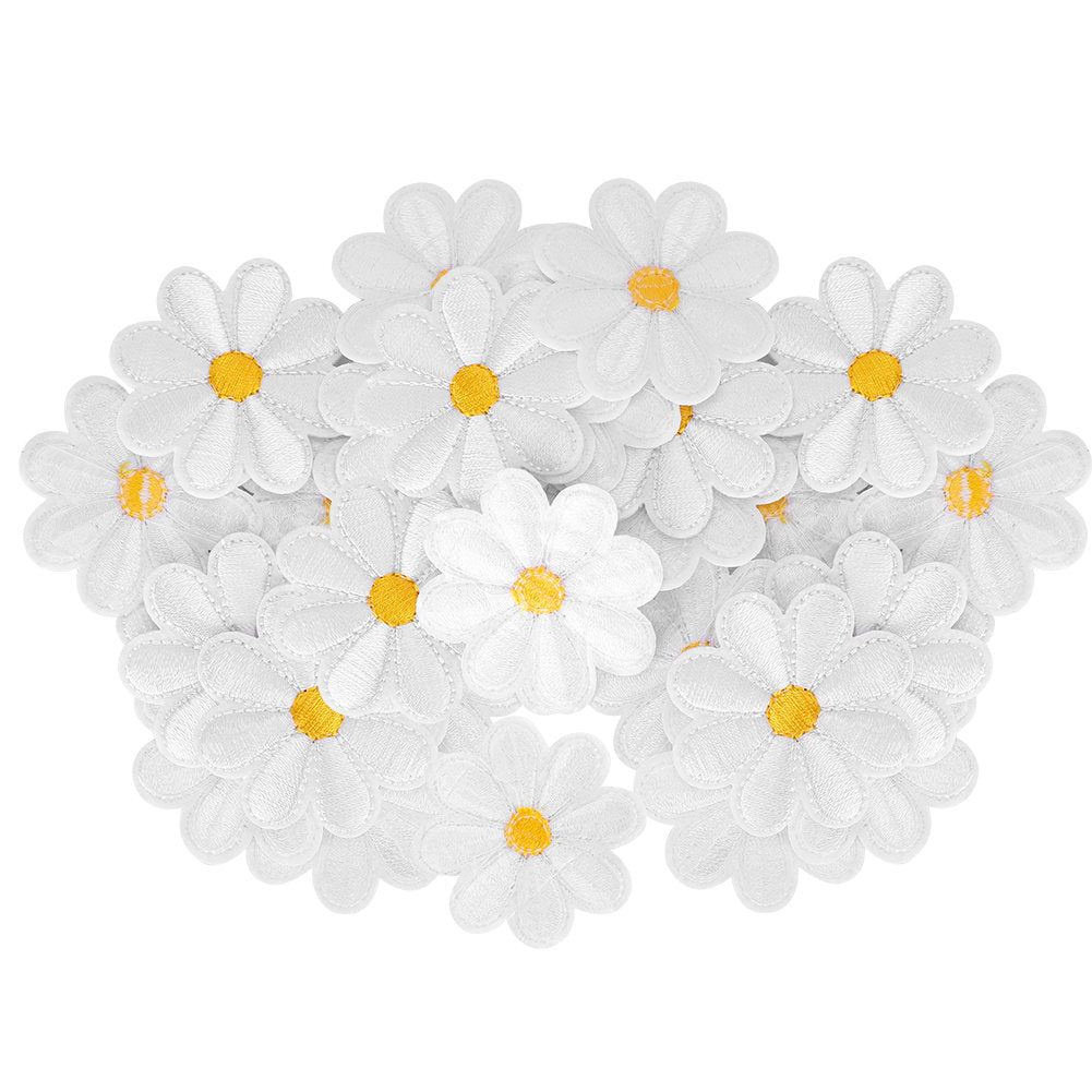 40Pcs Embroidery Cloth Stickers Daisy Pattern Iron Patches DIY Backpack Clothing Accessories