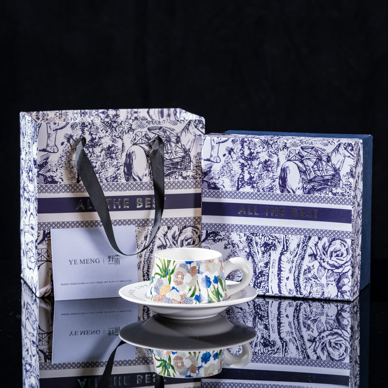 Affordable Luxury Original Iris Flower Ceramic Coffee Cup Gift Set