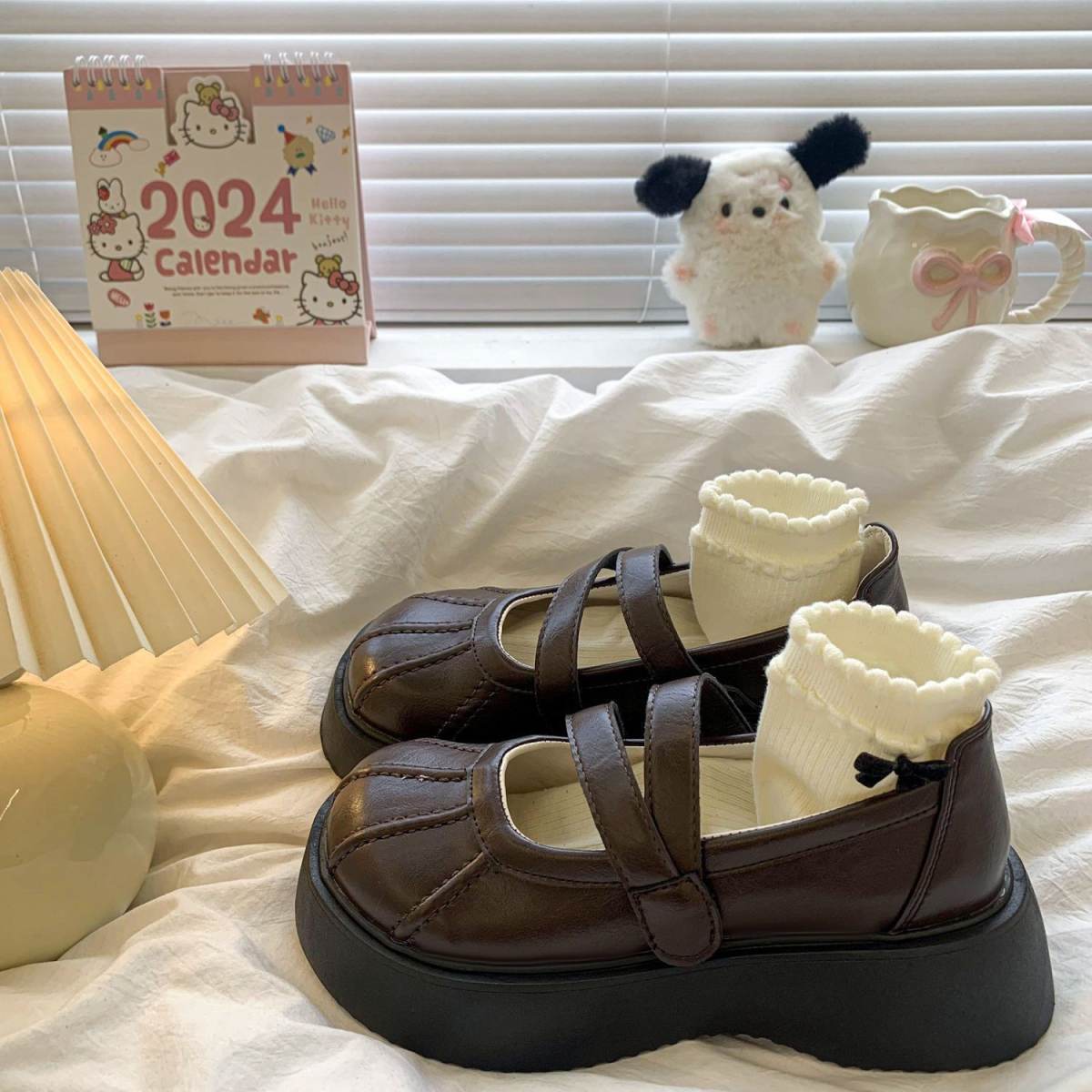Seasonal New Japanese-style Versatile Height-increasing Leather Shoes For Women