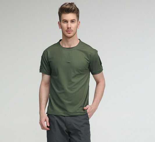 Tech Fabric Springsummer T-shirt For Outdoor Sports Mens Crew-neck Short-sleeve Quick-drying Top