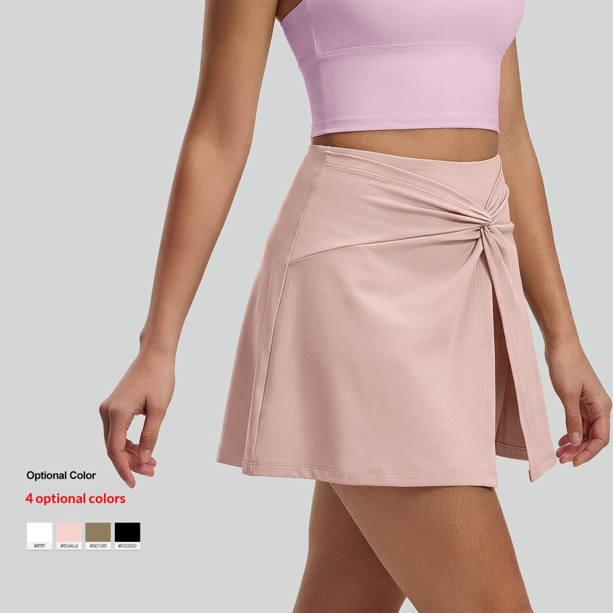 High-waisted Pleated Tennis Skirt With Twisted Design For Pre-summer, Anti-chafing Yoga Mini Skirt With Pockets