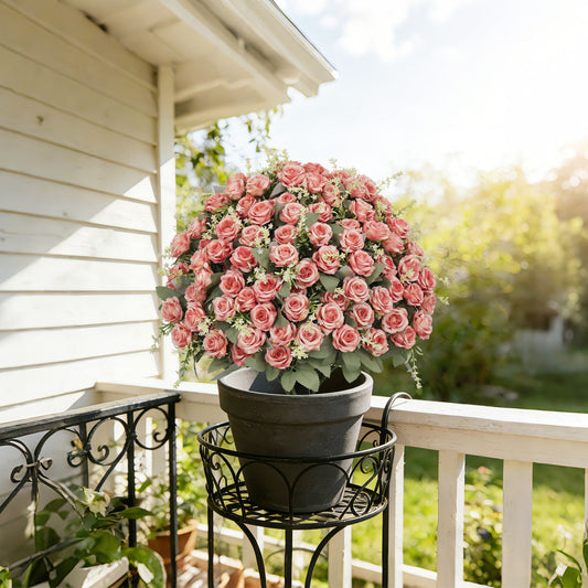 24-Inch  Artificial Rose Decoration  UV Resistant, Lifelike Faux Floral Plants  Suitable for Indoor & Outdoor Decor (Pink), 2 Pots per /Set
