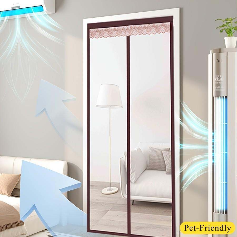Lace Top Magnetic EVA Thermal Insulation Door Curtain, Auto Close Self Sealing Air Conditioner Screen Curtain, Weighted Bottom Wind Blocking Anti Heat Anti Mosquito Partition Curtain, Pet Friendly Ene
