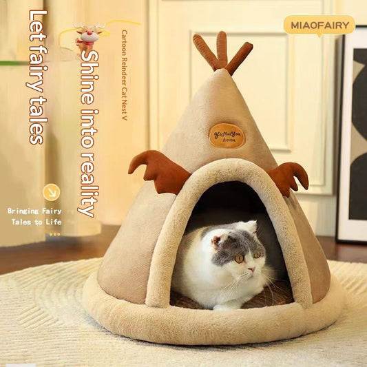 Mongolian Yurt-Style Dog House With Elk Christmas Pet Bed