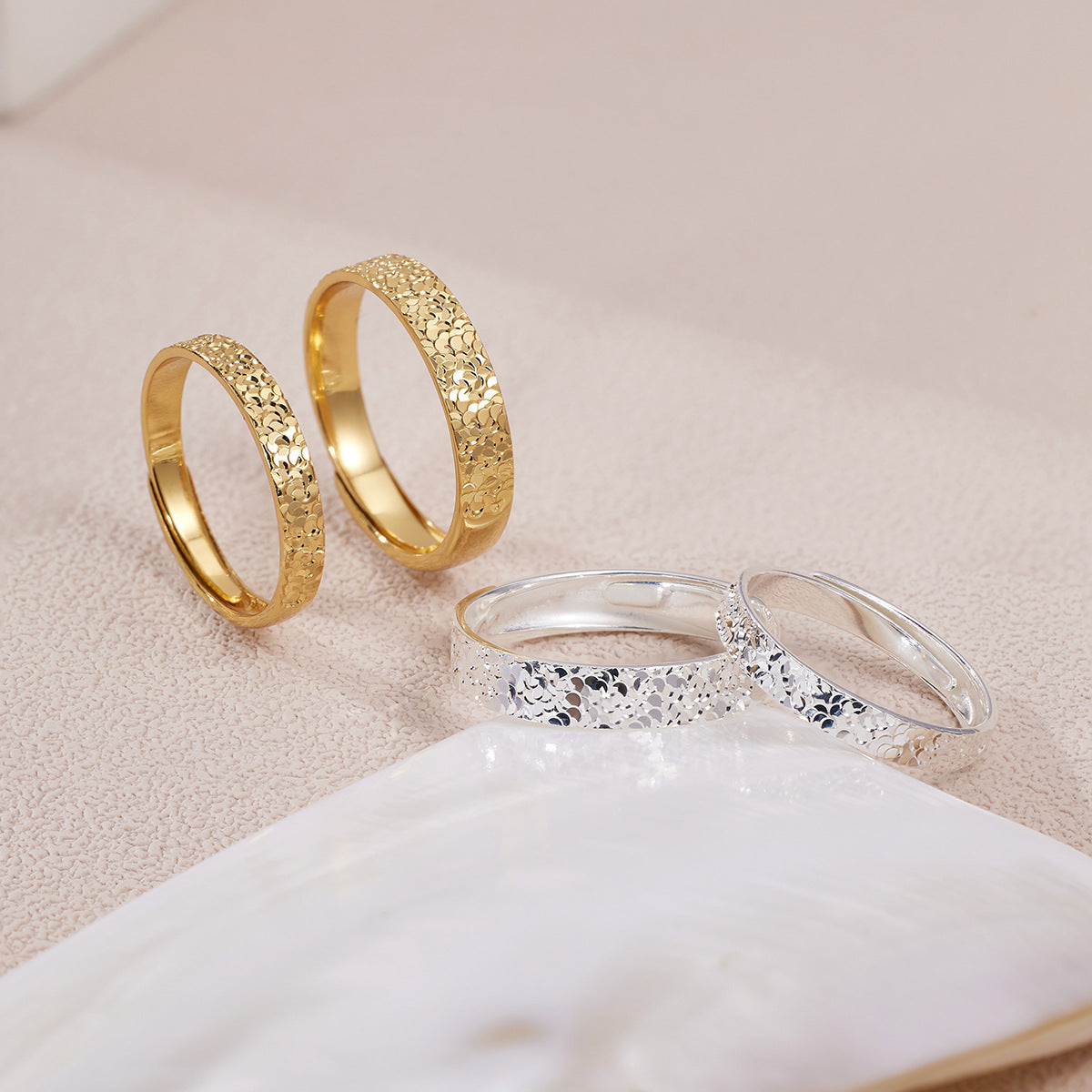 Fashion Hot S999 Fine Silver Sparkling Crushed Ice Couple Ring, New Hammered Adjustable Ring For Men Women