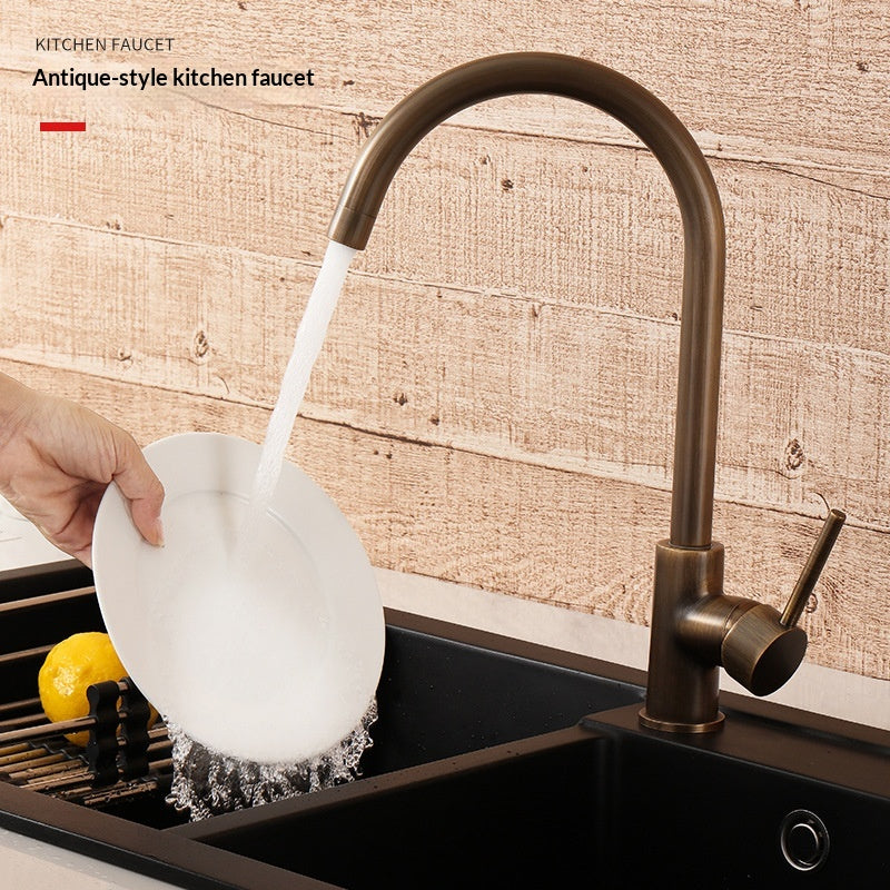 Kitchen Antique-style Splash-proof Dual-control Faucet For Hot And Cold Water