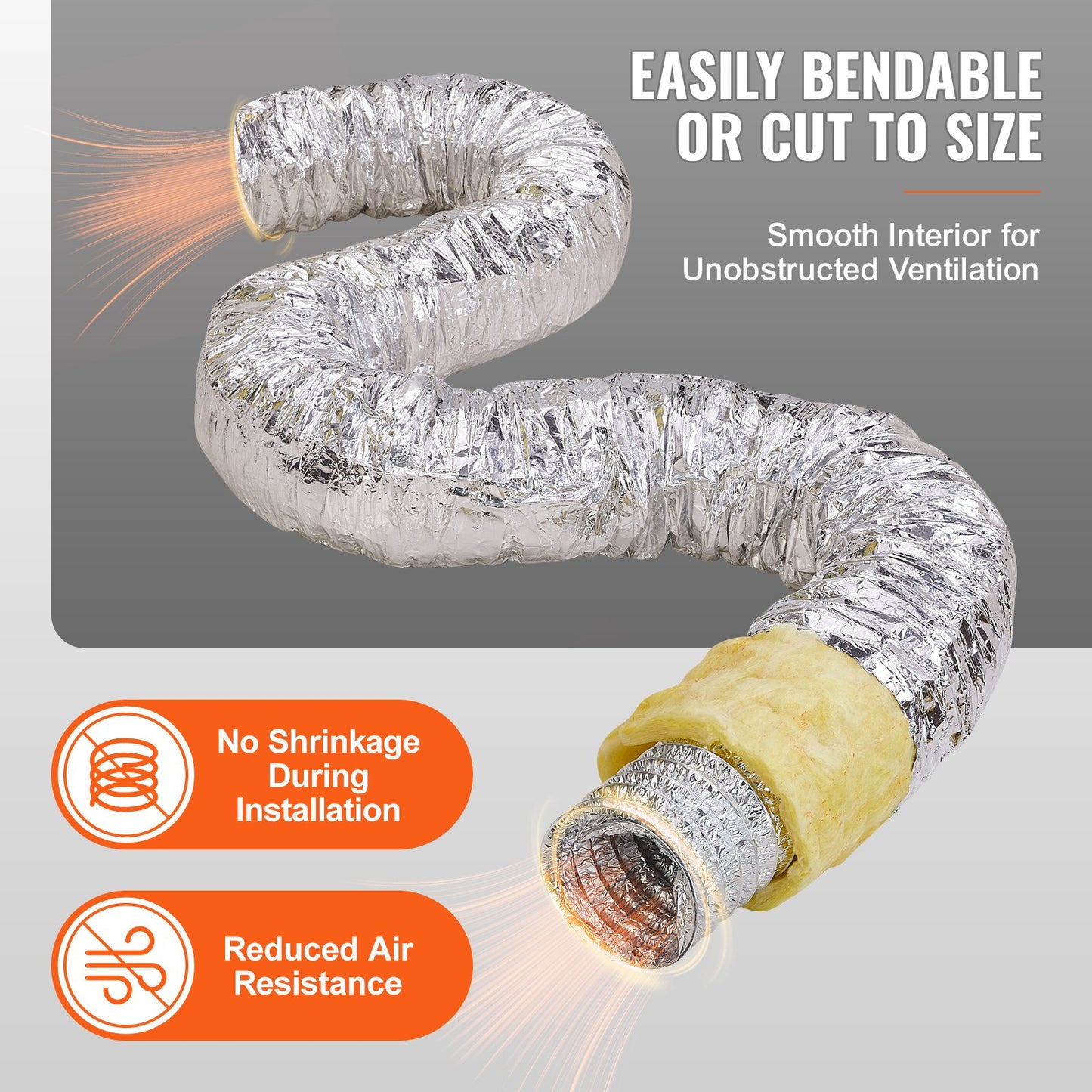 Dryer Vent Hose, 6'' Insulated Flexible Duct 25FT Long With 2 Duct Clamps, Heavy-Duty Three Layer Protection For HVAC Heating Cooling Ventilation And Exhaust, R-4.2 Flame Resistance Value