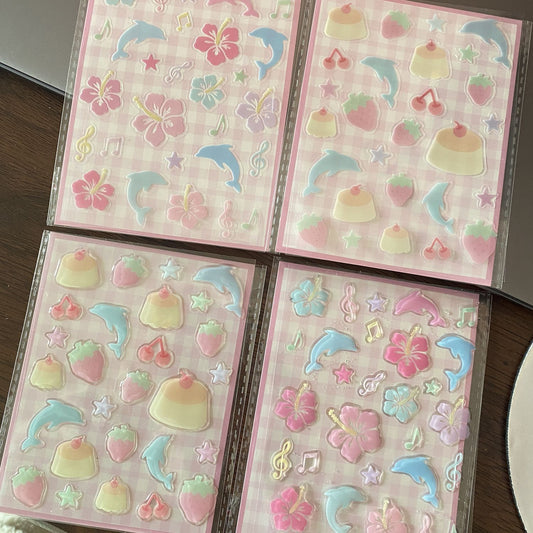 Cute Korean-style Dolphin Hibiscus Jelly Stickers