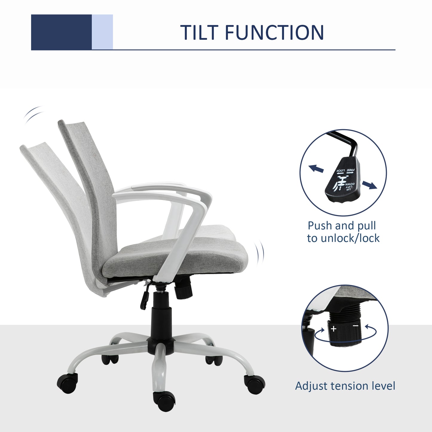 Vinsetto Office Chair Linen Swivel Computer Desk Chair Home Study Task Chair With Wheels, Arm, Adjustable Height, Light Grey