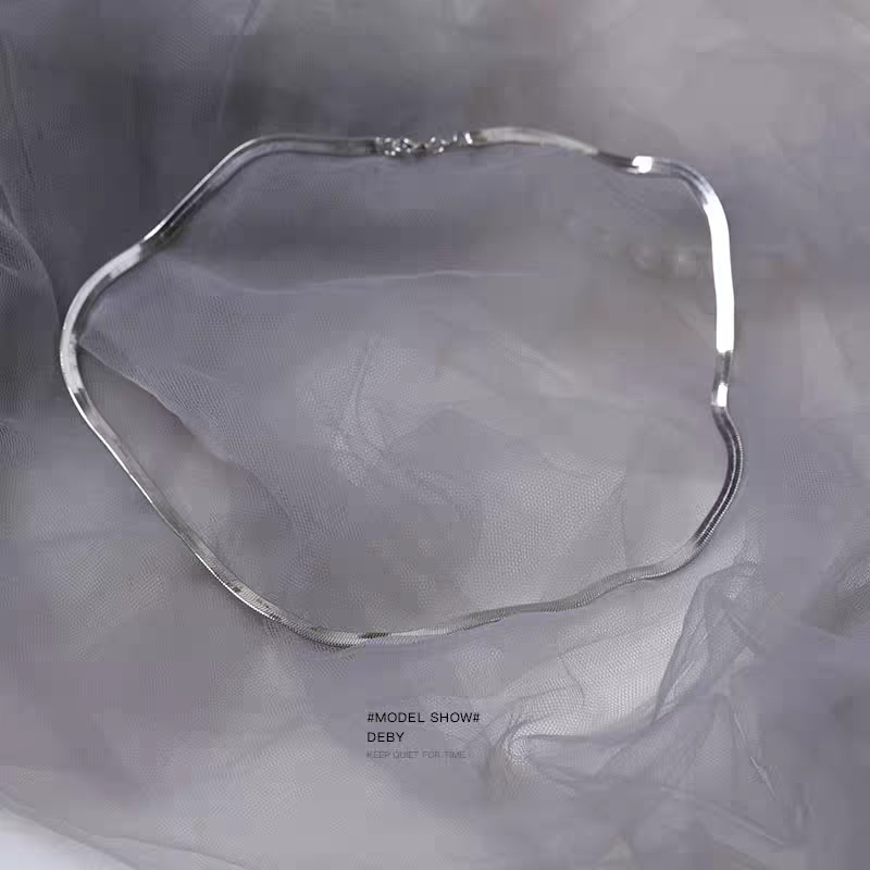 1pc 999 Sterling Silver Flat Snake Bone Necklace, Minimalist Style, Perfect For Daily Wear And Valentine's Gift
