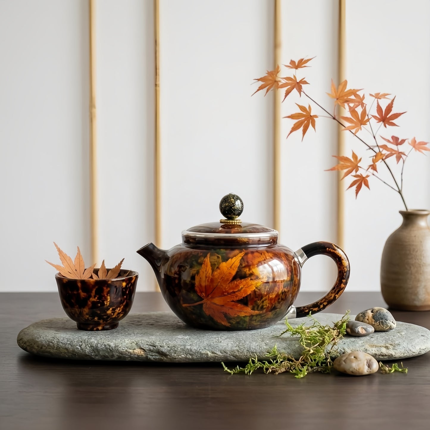 925 Sterling Silver Artisanal Autumn Maple Leaf Teapot Featuring Vibrant Seasonal Foliage and Elegant Silver Accents - Handicraft