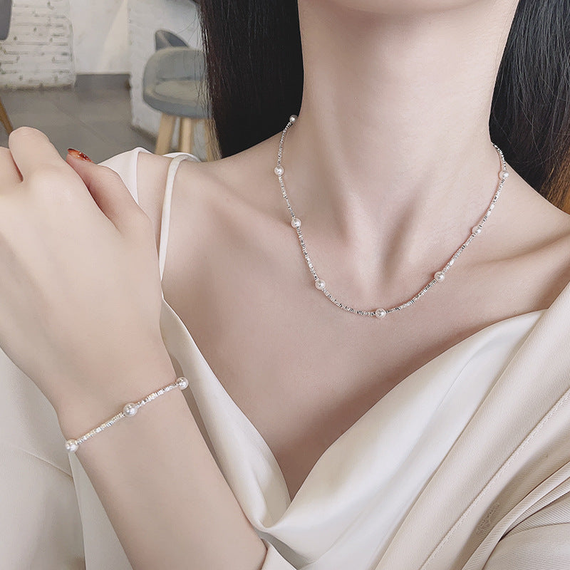 S925 Sterling Silver Korean Style Niche Clear Cold Wind Small Pieces Of Silver Pearl