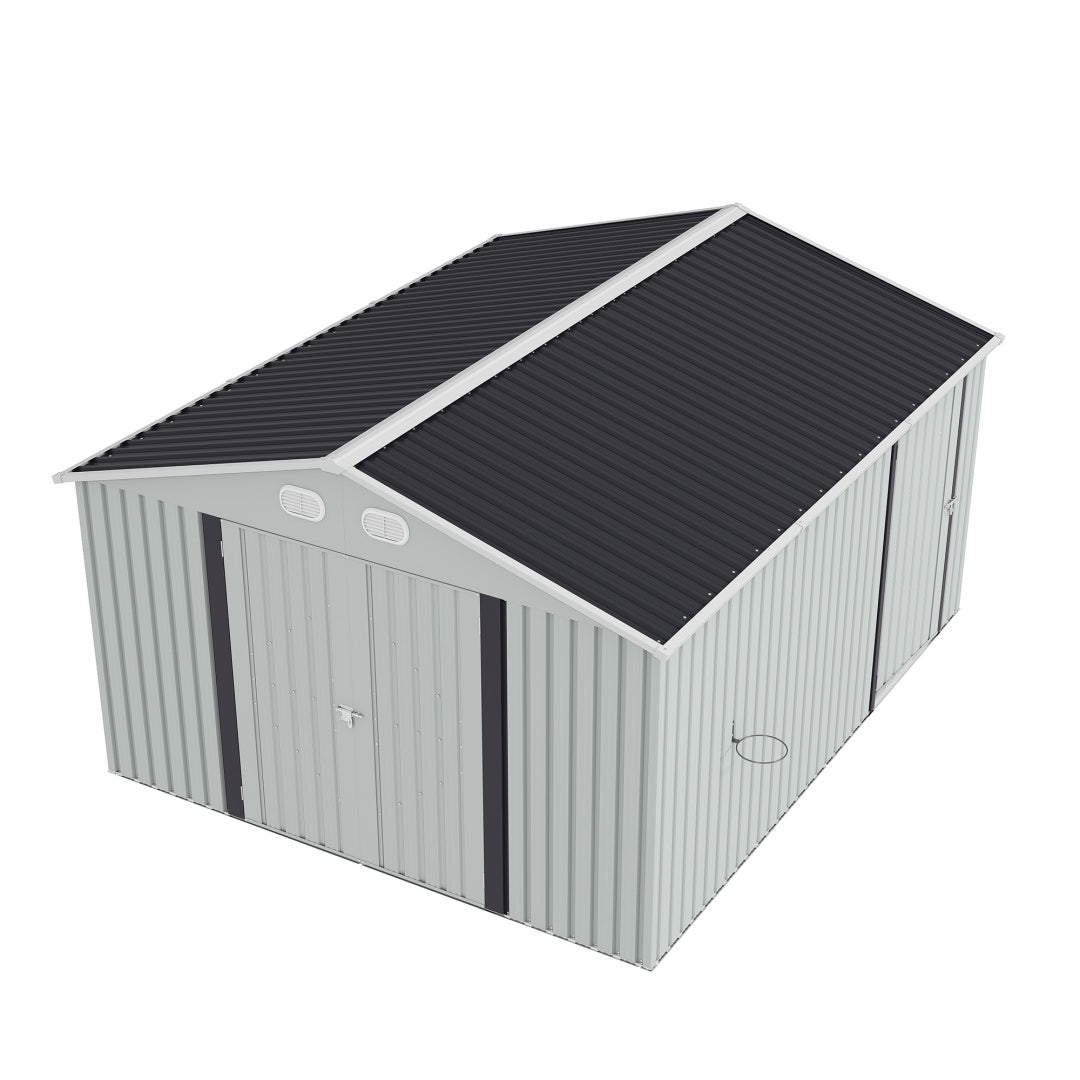 10x12 FT Outdoor Metal Storage Shed, Large Storage Sheds With Sturdy Frame Structure, Metal Garden Tool Shed With Lockable Door For Garden,Gift A Foldable Flower Pot Stand, Backyard, WHIT