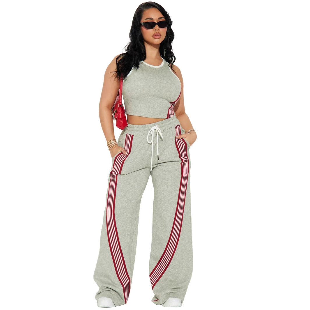 Womens Fashion Casual Vest And Side-striped Pants