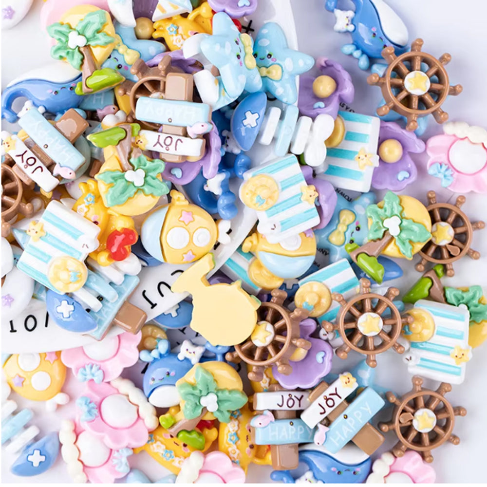 25PCS Ocean & Beach Theme -Mini Resin Seashell Starfish, Decor For Fridge, Office, Lockers, Shoes & Gifts