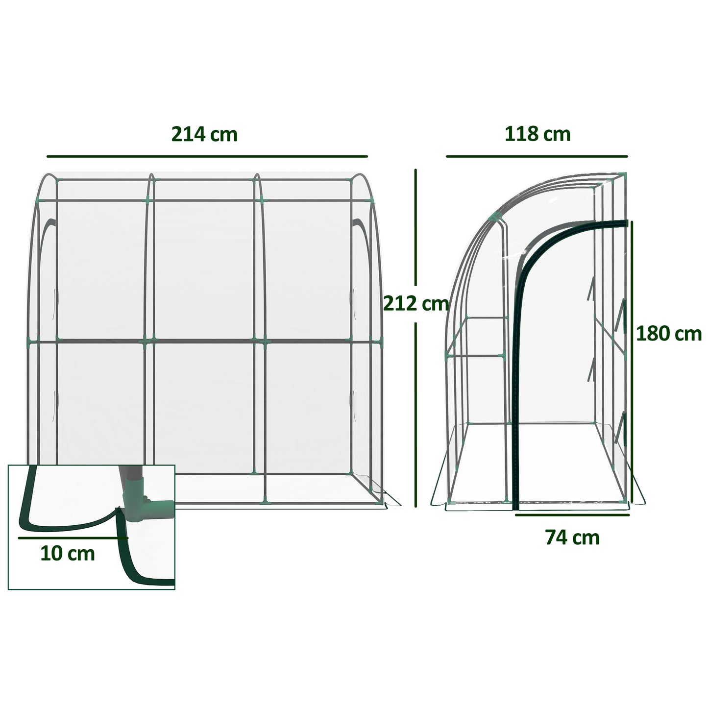 214cm X 118cm Walk-In Lean To Greenhouse, With Accessories