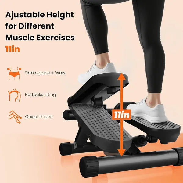 Mini Stepper With Resistance Bands, Portable Full Body Workout Stepper Machine Adjustable Foot Stepper For Fitness