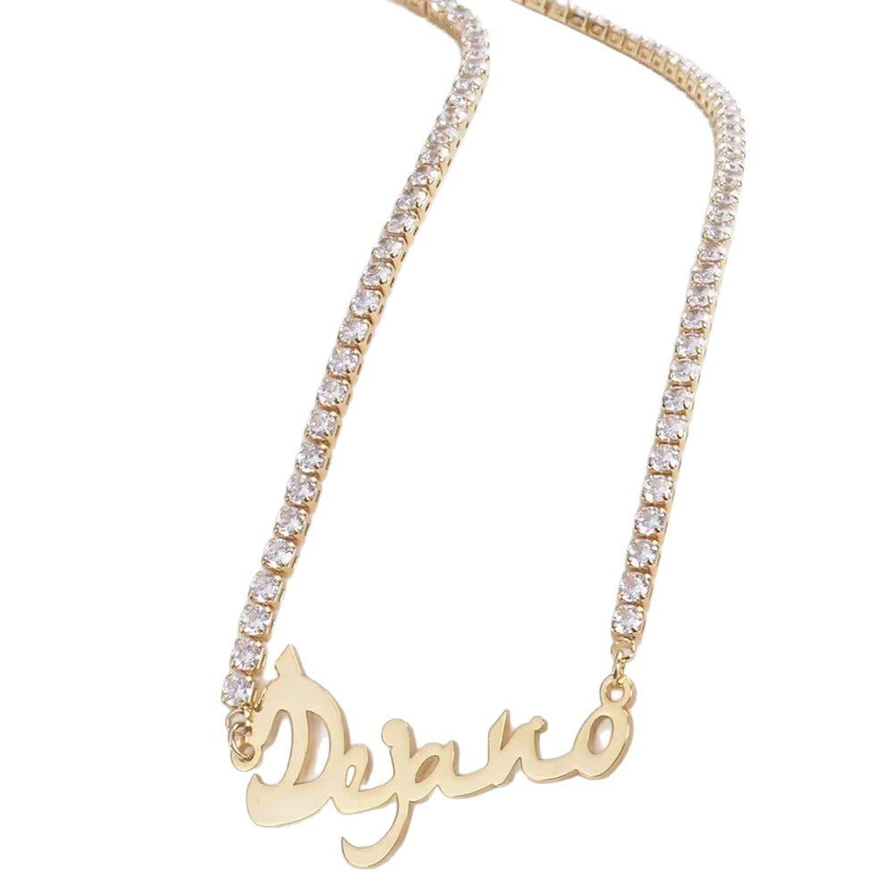 Custom Name Necklace For Women Zircon Personalized Iced Out Chain Choker Stainless Steel Jewelry Mother Kids Gift