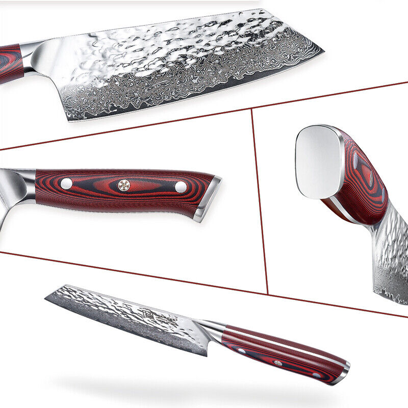Keemake Nakiri Knife 7 Inch Damascus Steel Kitchen Chinese Meat Cleaver Knife