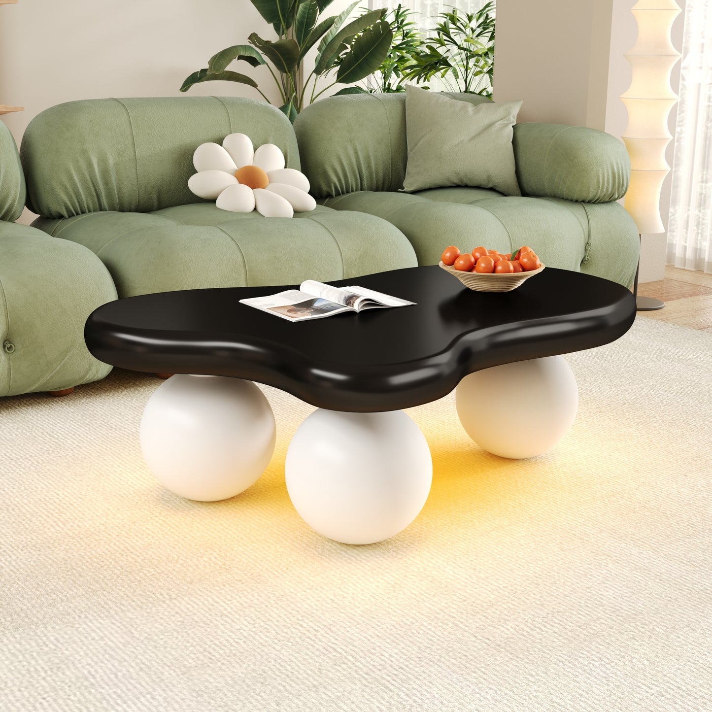 Cloud Style Coffee Table With LED Lighting  16 Colors Selectable, Coffee Table, Cloud Shape Design, Round Leg Design, Stylish Highlight For Modern Living Room And Childrens Room