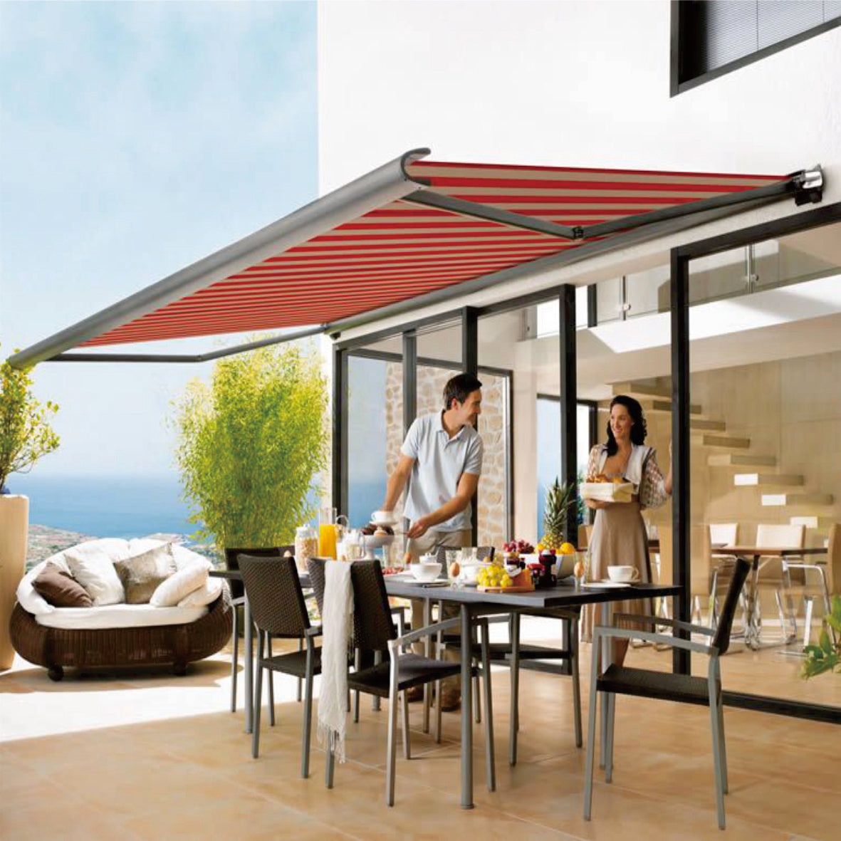 D8300 Full Box Retractable Awning 2-6m & 1.5-3m  Heavy Duty Motorized Patio Canopy With LED Light Remote  Smart Rain Wind Sensor
