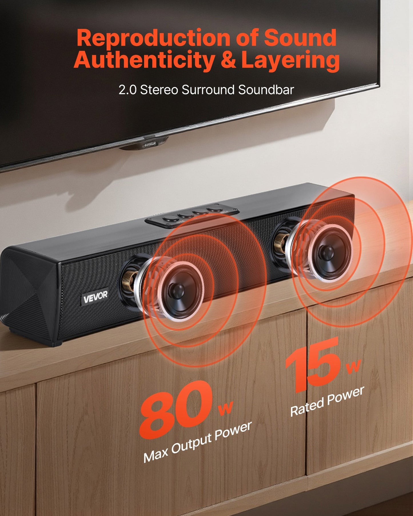 Soundbar Für Smart TV 2.0-Kanal 450 Mm Kompakte TV-Lautsprecher Für Projektor Bluetooth-AUX-Anschluss Fernbedienung
