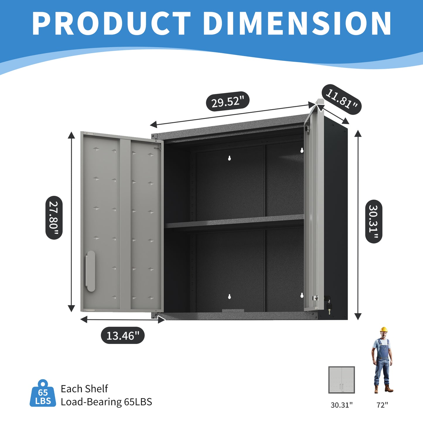 Metal Wall-Mounted Tool Storage Cabinet With Locking Door And 1 Shelf  For Garage Warehouse,Office,Assembly Required