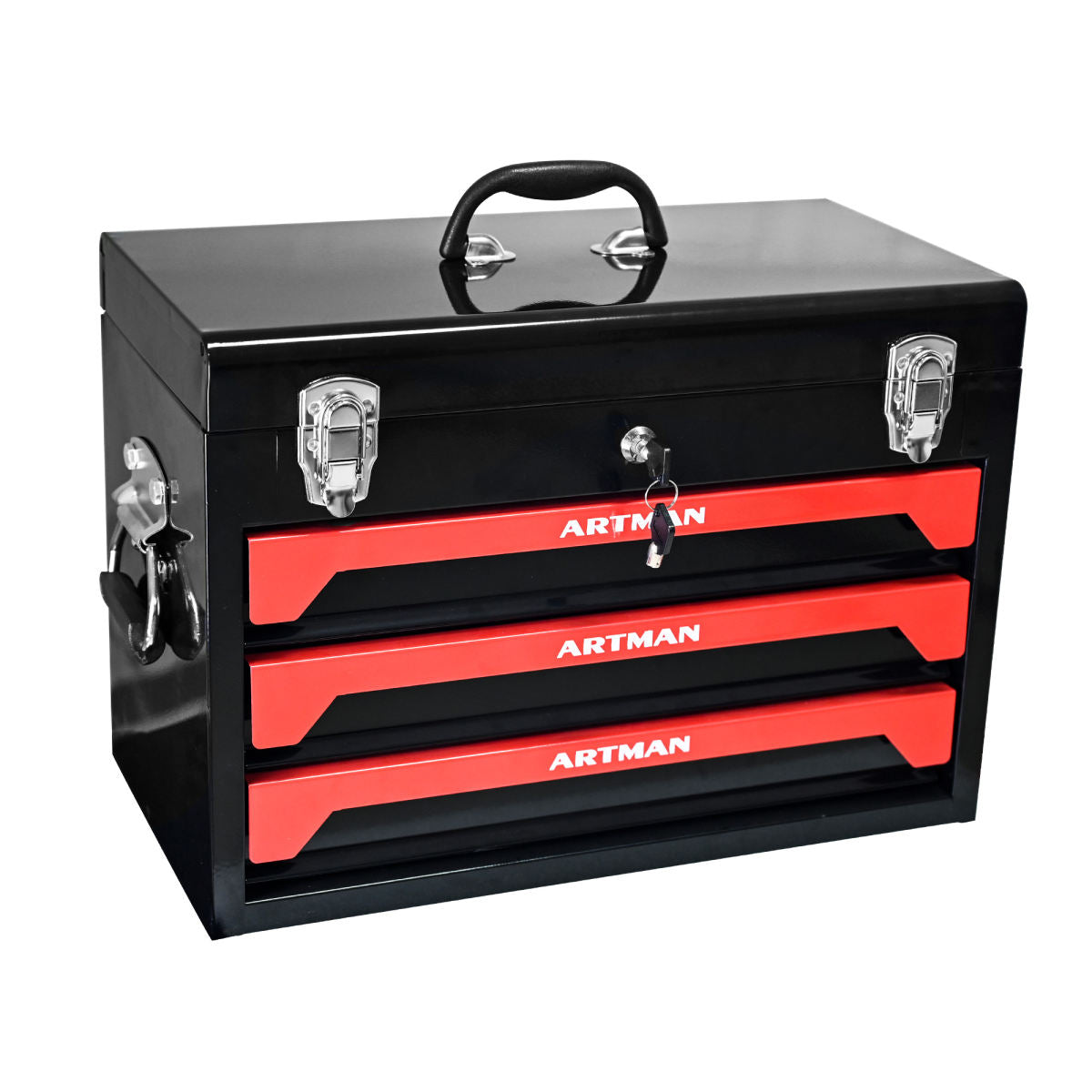 20in Portable Three-Tier Steel Tool Tools With Metal Locks Instead Of Tools.-Black & Red BLACK&RED