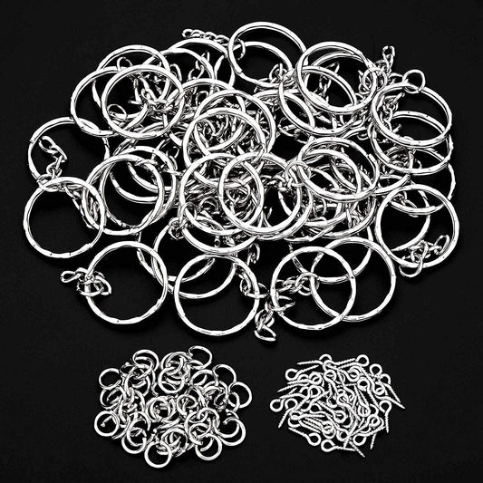 Key Chains With Chain, 48x25mm, Including Eyelets And Connecting Rings—120-Piece Set For Organization—Party Accessories Set