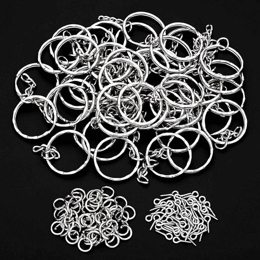 Key Chains With Chain, 48x25mm, Including Eyelets And Connecting Rings—120-Piece Set For Organization—Party Accessories Set