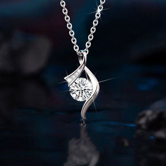 1pcs 999 Sterling Silver Ribbon Design Zircon Necklace, Dainty Luxury Style, Ideal For Anniversary & Birthday Gifts