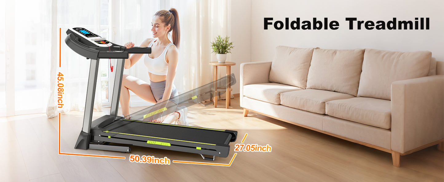 3.5  Portable Foldable Treadmill With Handles  Slope Home Walking Running Treadmill 0.5-7.5 MPH 330 Lb Weight Capacity