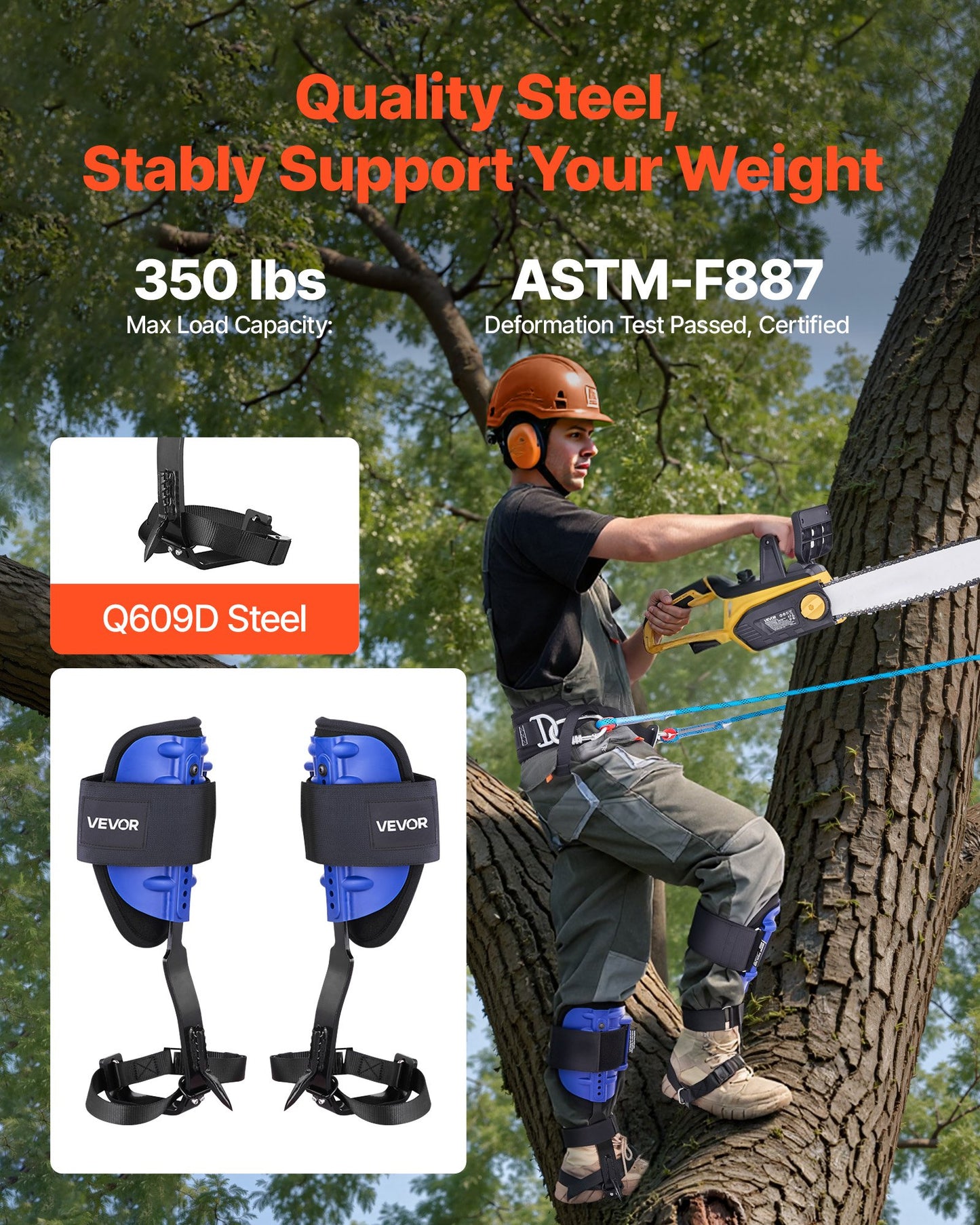 Tree Climbing Spikes Set, Height-Adjustable Tree Climbing Gear With Straps & Waist Harness, 350 Lbs Load Capacity, Heavy Duty Steel Climb Spurs Arborist Equipment For Fruit Picking Hunting