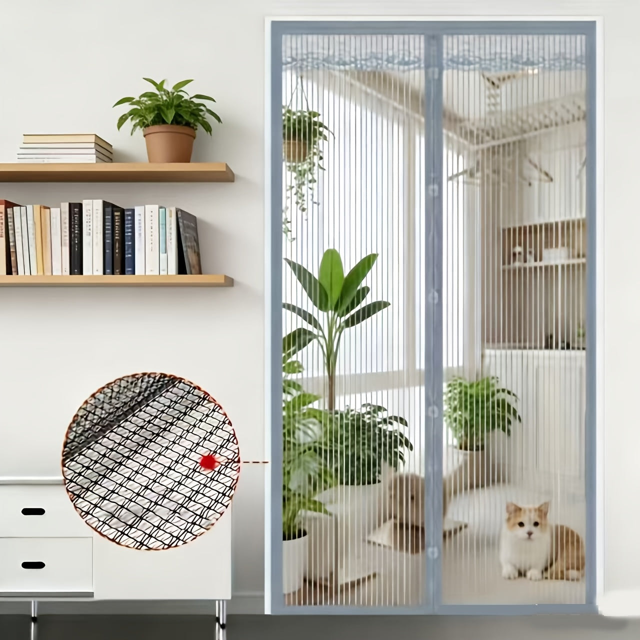 Magnetic Screen Door Curtain - Manual Or Automatic Closing Mesh, White Stripe Design, Mosquito-proof Summer Breathable Partition, Suitable For Living Room, Bedroom, Garage, Kitchen - No Drilling Neede