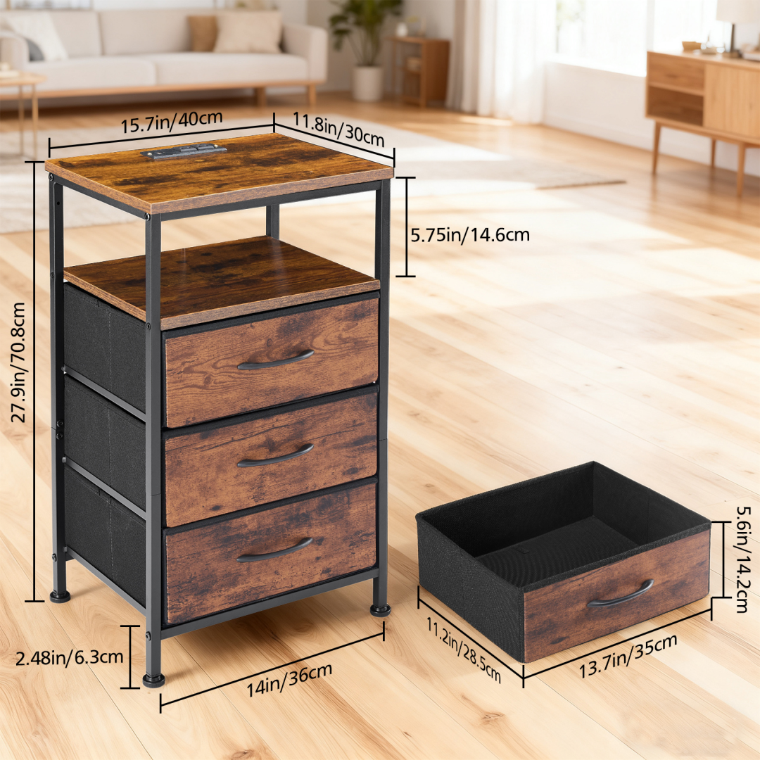 Nightstand With Charging Station, Bedside End Table With 5 Fabric Drawers & USB-Type-C Ports And Outlets