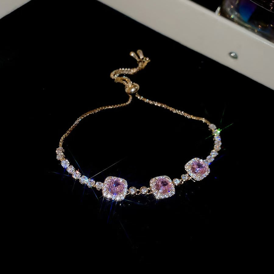 French Style Flower Buckle Zircon Bracelet Luxury Elegant Bangle Premium Floral Clasp Wrist Jewelry For Women