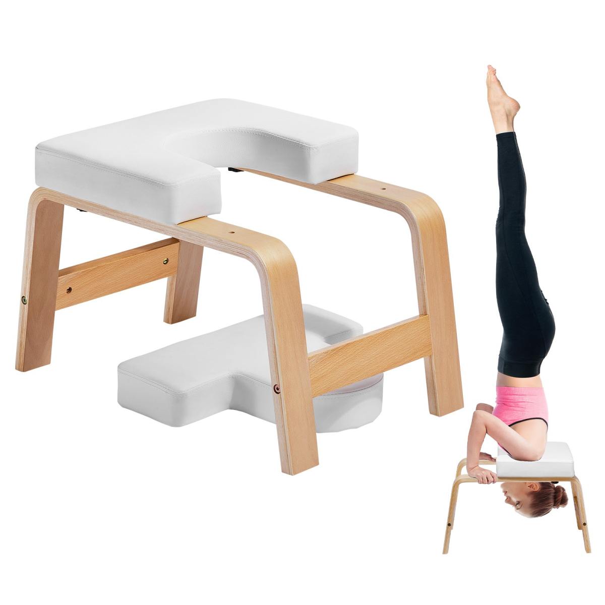 Yoga Kopfstandbank Inversionsstuhl 136 Kg Tragkraft Für Das Familien-Fitnessstudio, Kopfstandtrainer Mit Holzrahmen Und PU Polster, Stand-Yoga-Hocker Für Kraft- Und Gleichgewichtstraining Weiß