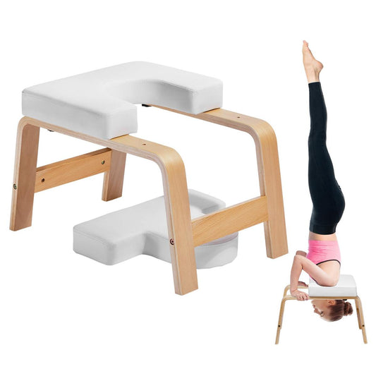 Yoga Kopfstandbank Inversionsstuhl 136 Kg Tragkraft Für Das Familien-Fitnessstudio, Kopfstandtrainer Mit Holzrahmen Und PU Polster, Stand-Yoga-Hocker Für Kraft- Und Gleichgewichtstraining Weiß