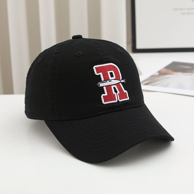 Summer Men's And Women's All-purpose Solid-color Embroidered R-letter Casual Korean-style Baseball Cap For Daily Couple Date Outfits