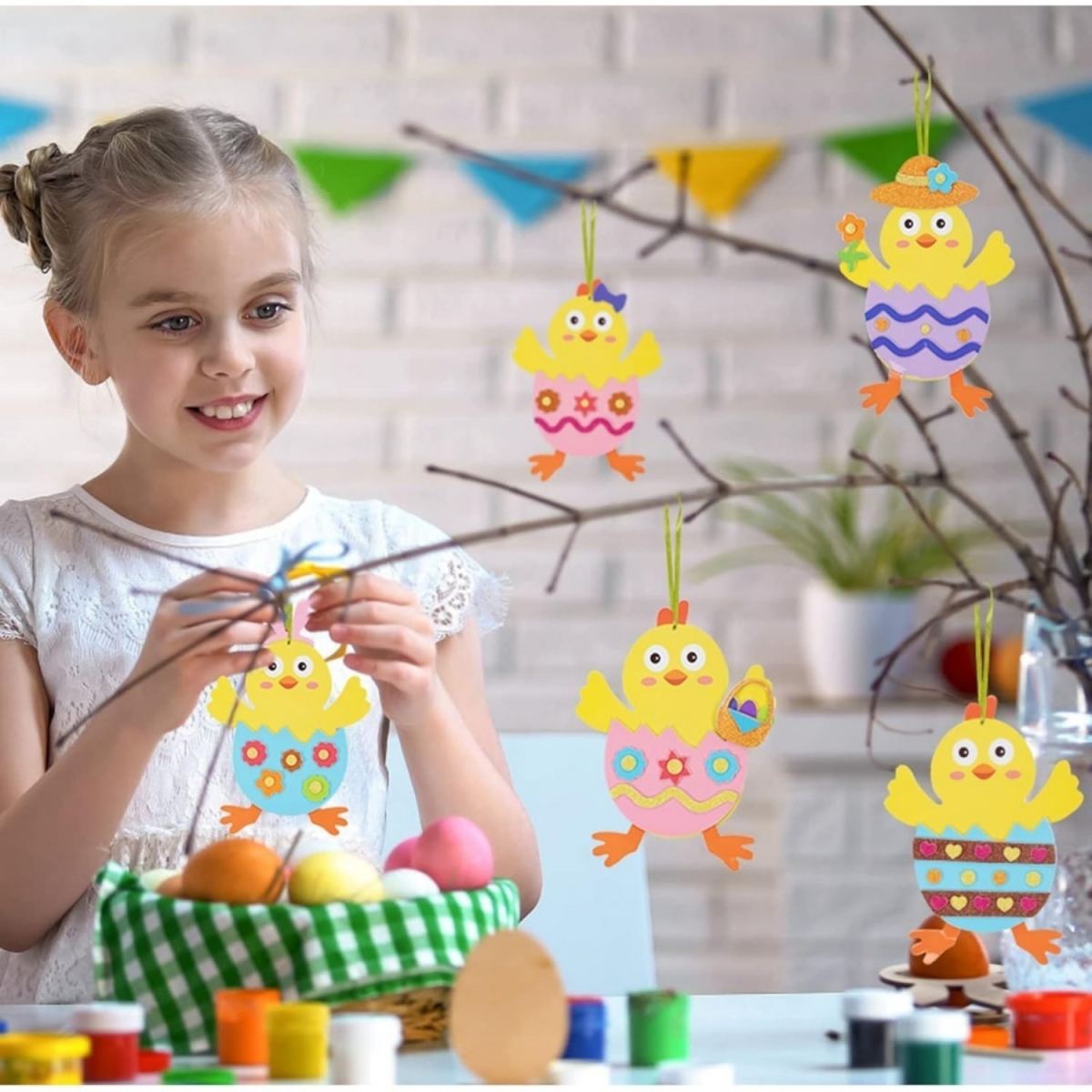 12 Easter Chick Craft Sets, Easter Ornaments, Decorations, Creative Arts & Crafts, Craft Kits With Mix & Match Foam Rubber Pieces, Easter Decorations For Crafting, Easter Party Gifts