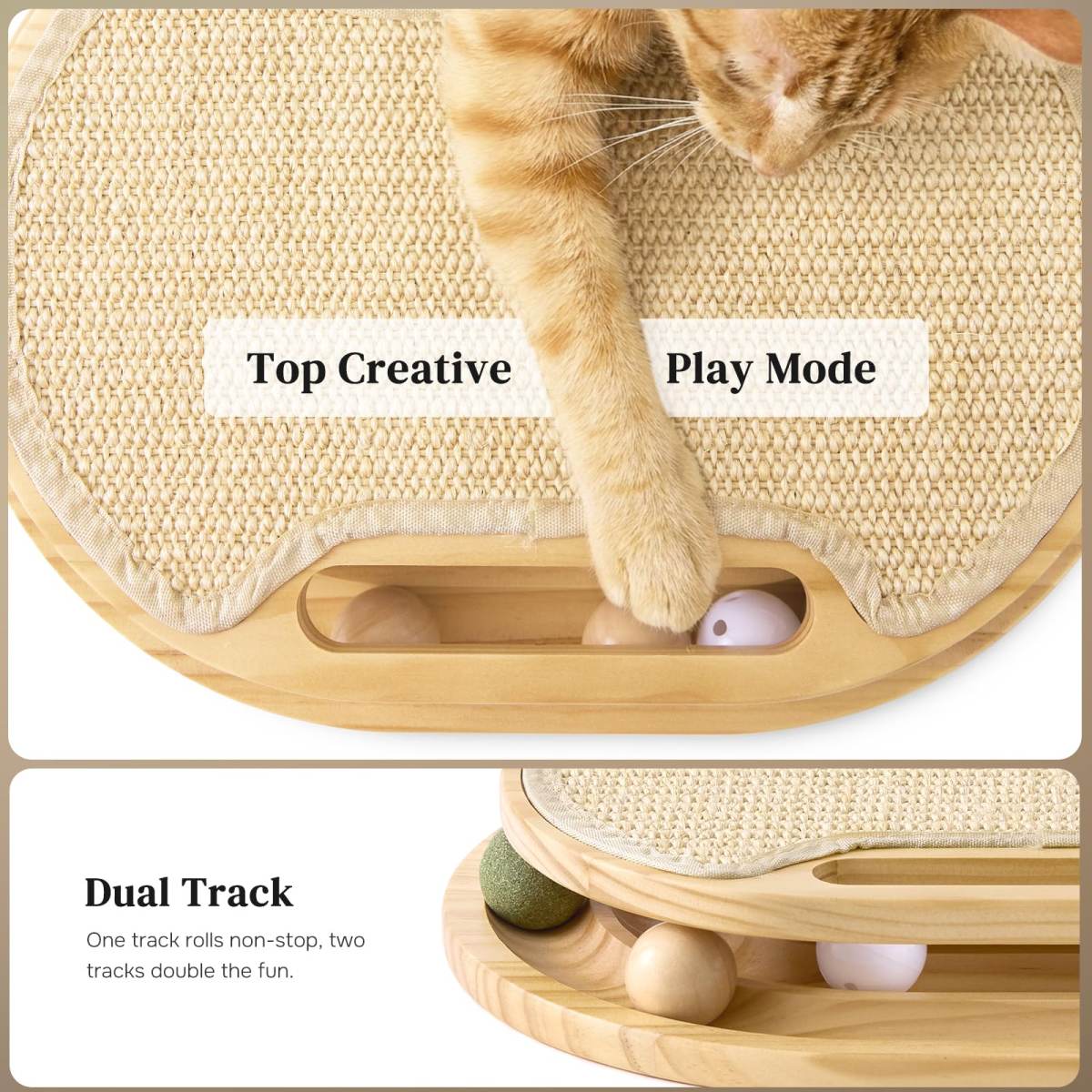 Cat Scratcher With Ball Track Toy, Sisal Scratch Pad For Indoor Use  Wooden Interactive Cat Puzzle Toys For Adult Cats, Kitten Mental Stimulation Self Play Home Enrichment, Spinning Balls