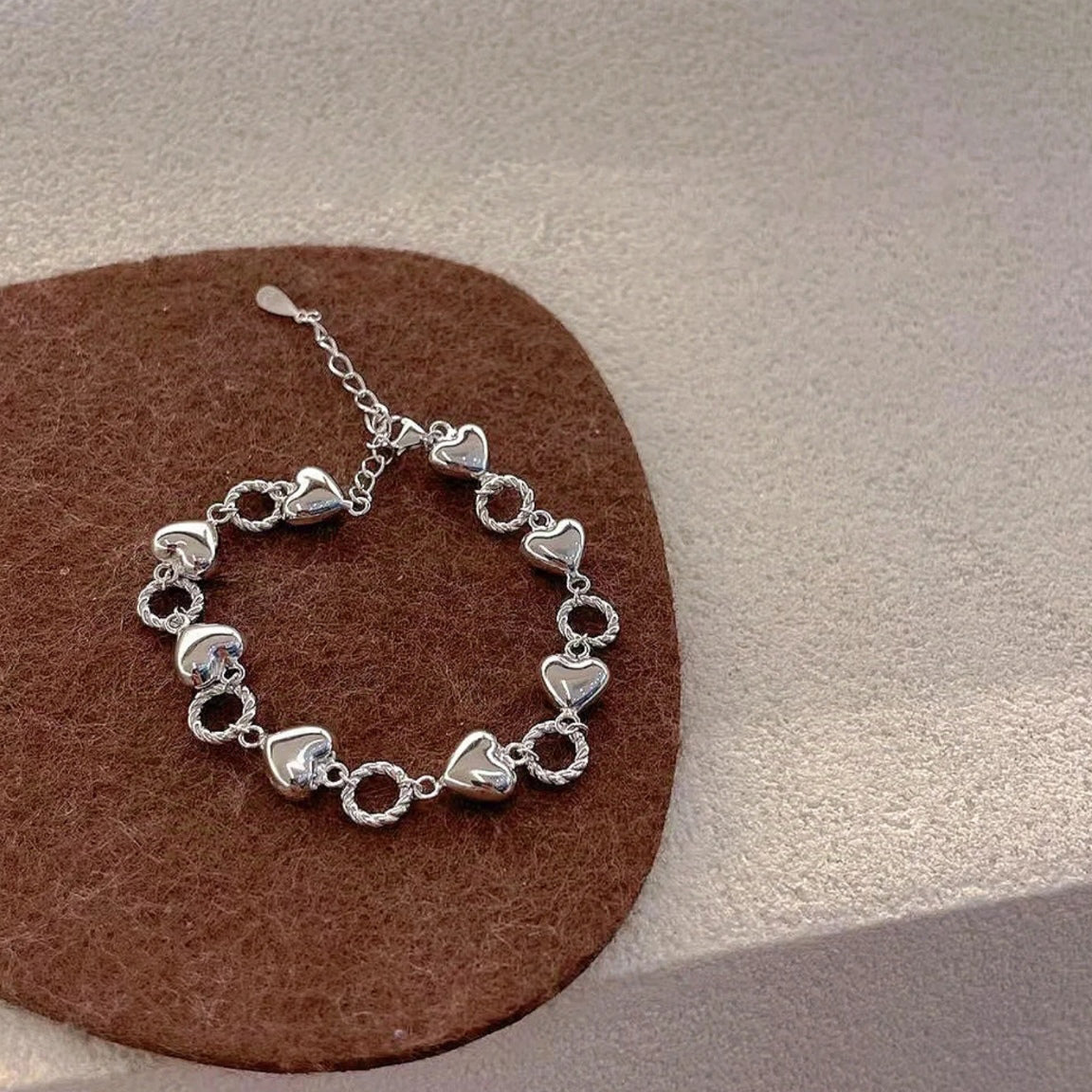 1pc 999 Sterling Silver Heart & Twisted Ring Link Bracelet, Sweet Minimalist Style, Perfect For Daily Wear & Valentine's Gifts