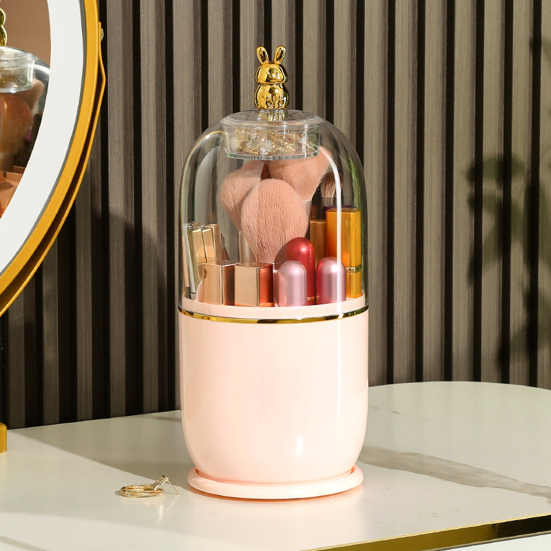 Transparent Makeup Brush Holder Desktop Rotating Dustproof Storage Box