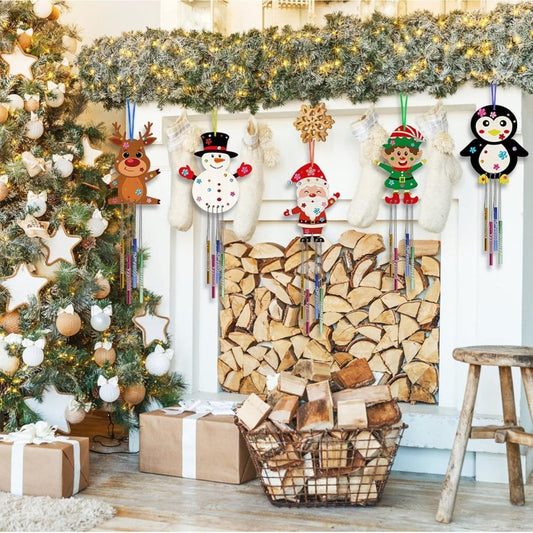 10-Piece Christmas Craft Kit For Decorative Wind Chimes – Includes Wooden Templates & Accessories